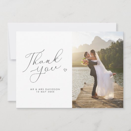 シックな脚本の白黒結婚写真 サンキューカード (正面)