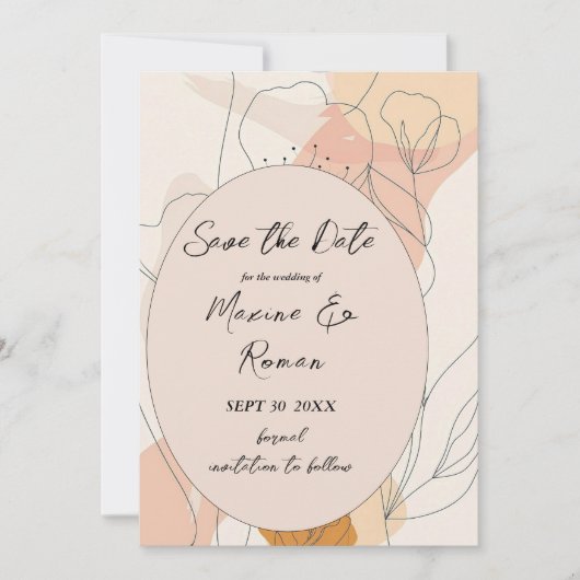 シックな色合いのピンクと黒い花とフレーム セーブザデート (正面)