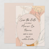 シックな色合いのピンクと黒い花とフレーム セーブザデート (正面/裏面)