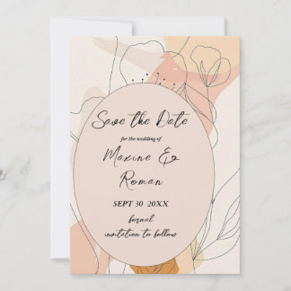 シックな色合いのピンクと黒い花とフレーム セーブザデート