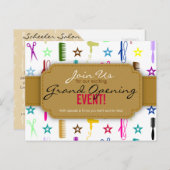 シックな色相の多彩なヘアーサロンのオープン インビテーションポストカード (正面/裏面)