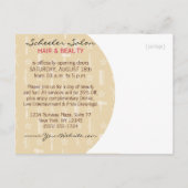 シックな色相の多彩なヘアーサロンのオープン インビテーションポストカード (裏面)