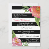 シックな花とストライプ花束シャワー招待 招待状 (正面)