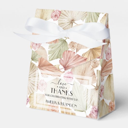 シックな花と葉ブライダルシャワー フェイバーボックス (正面サイド)