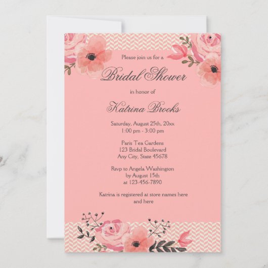 シックな花のパリエッフェル塔のブライダルシャワー 招待状 (裏面)