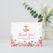 シックな花のピンクの金ゴールドのサンキューカード サンキューカード (スタンド正面)