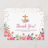 シックな花のピンクの金ゴールドのサンキューカード サンキューカード (正面/裏面)