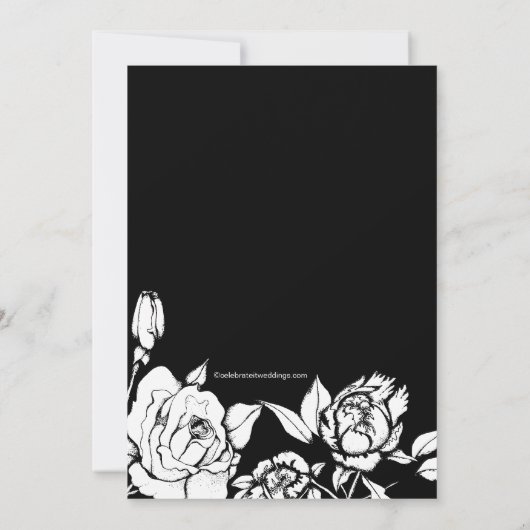 シックな花のブライダルシャワーの招待状の黒 招待状 (裏面)