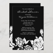 シックな花のブライダルシャワーの招待状の黒 招待状 (正面/裏面)