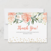 シックな花のモモの金ゴールドのサンキューカード 招待状 (正面)