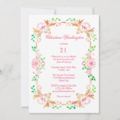 シックな花の水彩画の第21誕生日の倍は味方しました 招待状 (裏面)