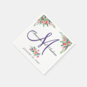 シックな花の紫外モノグラムの結婚式 スタンダードカクテルナプキン (角)