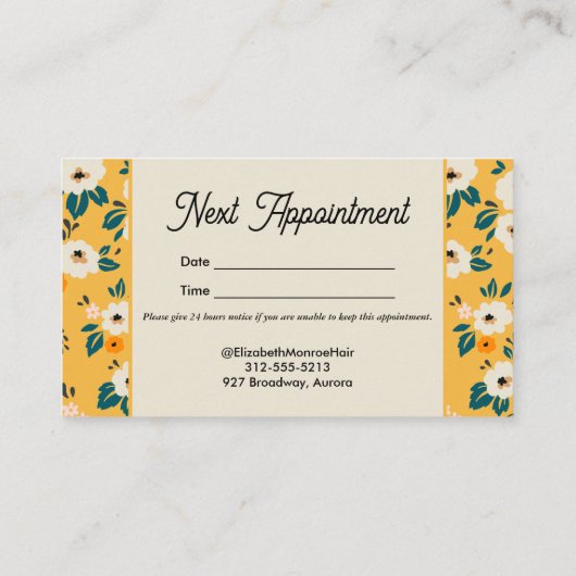 シックな花オン金ゴールドサロン美容師メイクアップ 予約カード (裏面)