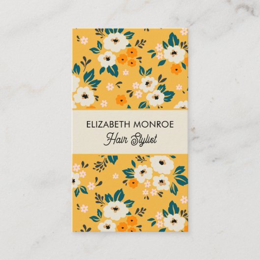 シックな花オン金ゴールドサロン美容師メイクアップ 予約カード (正面)