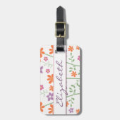 シックな花パターンデザインのモノグラム ラゲッジタグ (正面縦)