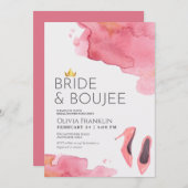 シックな花嫁とブジェブライダルシャワー 招待状 (正面/裏面)