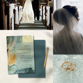 シックな花崗岩ブルーグリーンウォーター結婚カラー 出欠カード