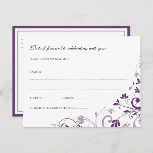 シックな花束(プラム) RSVPの郵便はがき 出欠カード (正面/裏面)