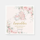 シックな花柄のブッシュピンク ハイティーパーティー 誕生日 スタンダードカクテルナプキン (正面)