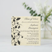 シックな花柄の渦巻の卒業パーティーの発表 招待状 (スタンド正面)