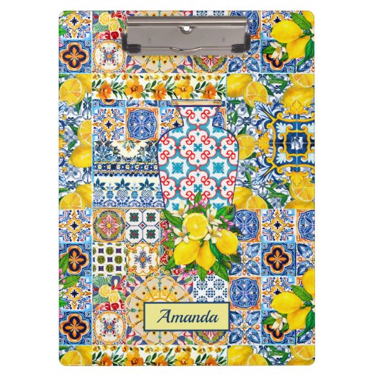 シックな花瓶オ地中海のレンジタイルのモノグラム クリップボード (正面)