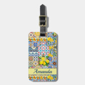 シックな花瓶オ地中海のレンジタイルのモノグラム ラゲッジタグ (正面縦)