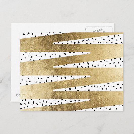 シックな芸術的金ゴールド&ブラックジグザグ&抽象芸術 ポストカード (正面/裏面)
