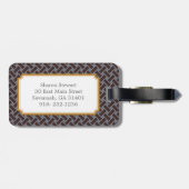 シックな茶色のギリシャ人の鍵幾何学的なパターンモノグラム ラゲッジタグ (裏面横)