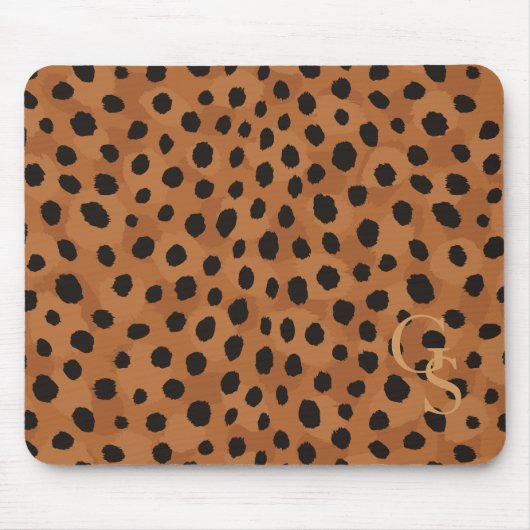 シックな茶色のチータのプリントのモノグラム マウスパッド (正面)