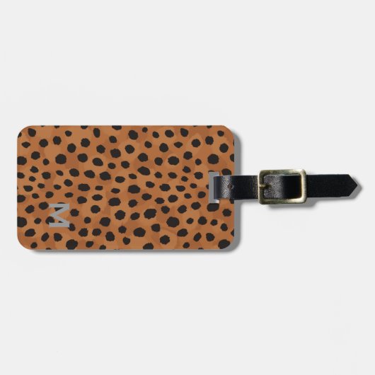 シックな茶色のチータのプリントのモノグラム ラゲッジタグ (正面横)