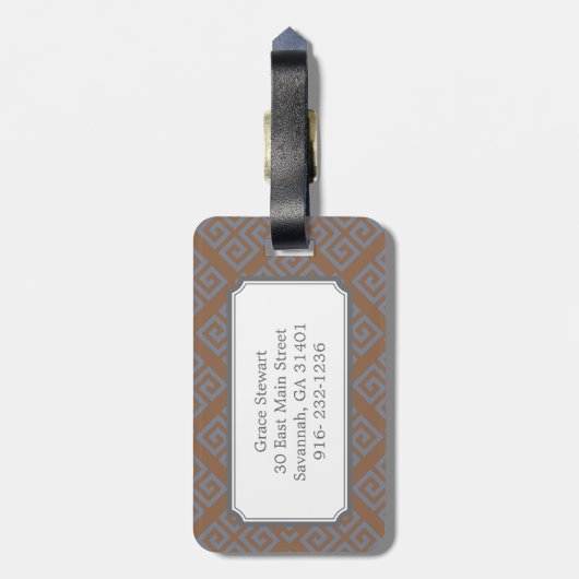 シックな茶色の抽象芸術幾何学的なパターンモノグラム ラゲッジタグ (裏面縦)