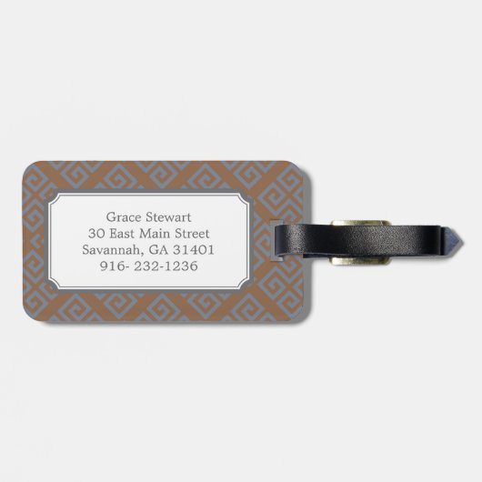シックな茶色の抽象芸術幾何学的なパターンモノグラム ラゲッジタグ (裏面横)