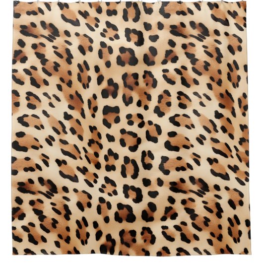 シックな茶色の白ヒョウ柄 シャワーカーテン (正面)