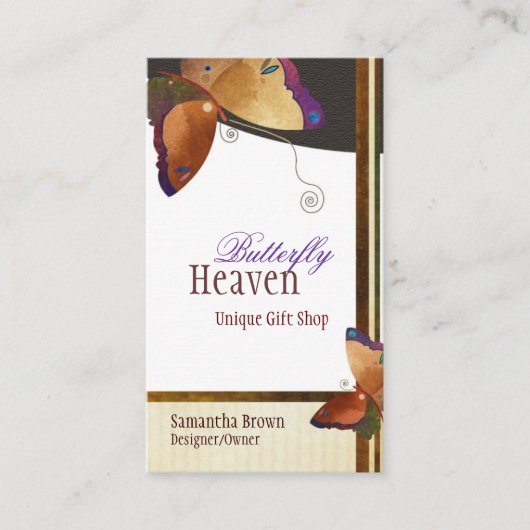 シックな茶色の蝶パーソナライズされた 名刺 (正面)
