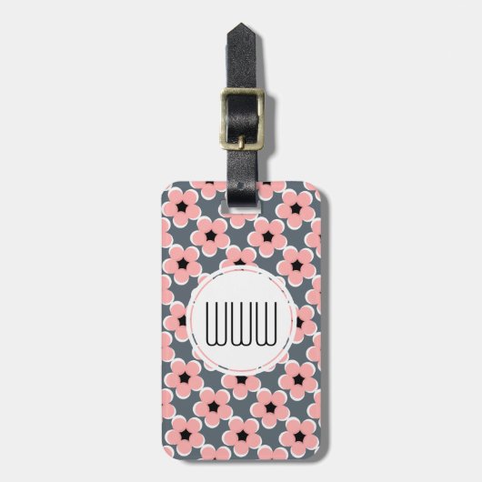 シックな荷物TAG_BALLET PINK/GRAYの花柄 ラゲッジタグ (正面縦)