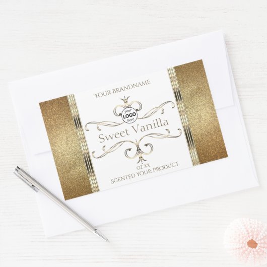 シックな華美金ゴールドグリッターホワイトプロダクトラベルのロゴ 長方形シール (封筒)