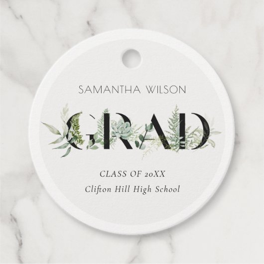 シックな葉のシダ多肉性の緑の葉の卒業 フェイバータグ (正面)