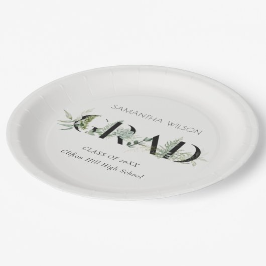 シックな葉のシダ多肉性の緑の葉の卒業 ペーパープレート (アングル)