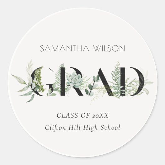 シックな葉のシダ多肉性の緑の葉の卒業 ラウンドシール (正面)