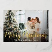 シックな葉のパターンのクリスマスグリーティング 箔シーズンカード (正面)