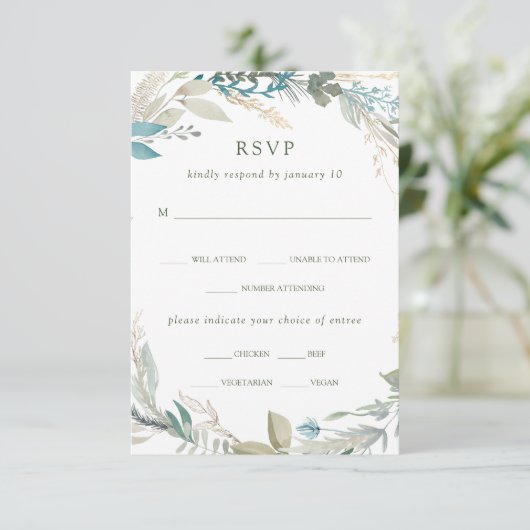 シックな葉 | の結婚食事の選択 出欠カード (スタンド正面)