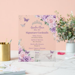 シックな薄紫ピンクフローラキンセアニェラバードリンクメニュー アクリルサイン