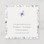 シックな薄紫紫色のワイルドフラワーバタフライウォーター色 スクエア名刺 (裏面)