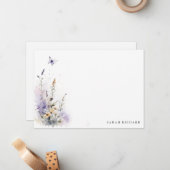 シックな薄紫紫色のワイルドフラワーバタフライウォーター色 ノートカード (正面/裏面インサイチュ)