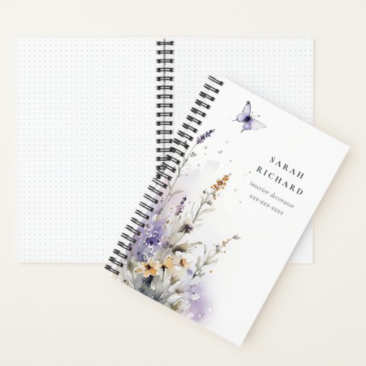 シックな薄紫紫色のワイルドフラワーバタフライウォーター色 ノートブック (内側)