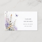 シックな薄紫紫色のワイルドフラワーバタフライウォーター色 名刺 (正面)