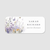 シックな薄紫紫色のワイルドフラワーバタフライウォーター色 名札 (正面)