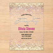 シックな虹色の金ゴールドフェイクグリッター誕生日 アクリル招待状 (正面)