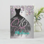 シックな虹色の銀のグリッタードリップスウィート16 招待状 (スタンド正面)