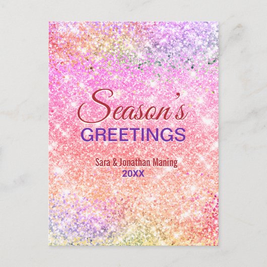 シックな虹色グラデーショングリッタークリスマス新年 ポストカード (正面)